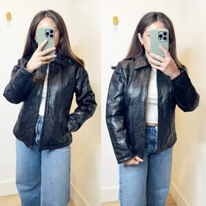 Vintage Black PBX Basics Patchwork Leather Sleek Jacket Coat Medium